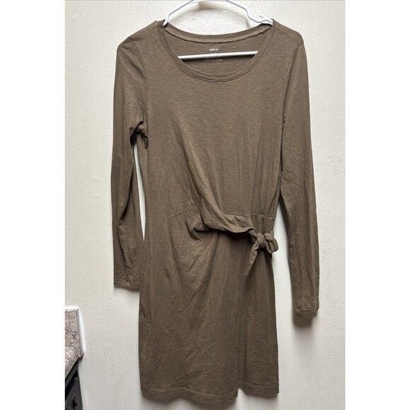 Aerie Olive Green Cotton Tie Waist Long Sleeve Dress Size Small - Picture 2 of 7
